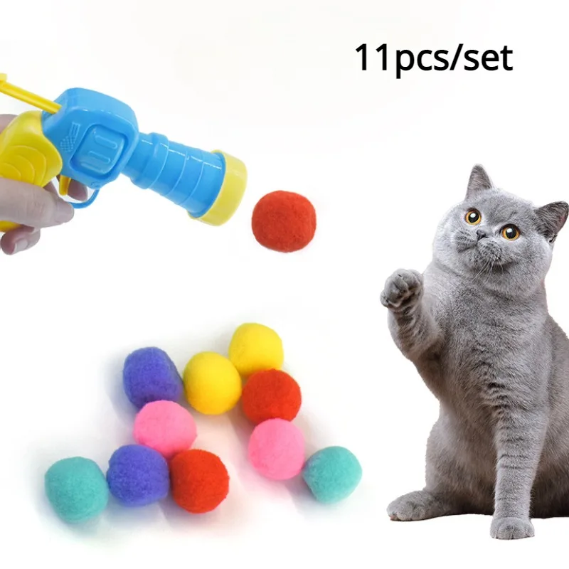 Kedi Top Fırlatma Oyuncağı – Otomatik Köpük Top Tabancası (11’li Set)