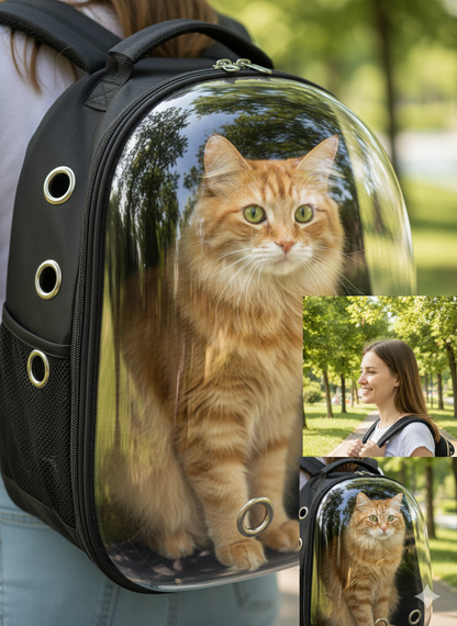 Uzay Kapsül Kedi Taşıma Sırt Çantası – Şeffaf Ön Panel, Havalandırmalı, Seyahat ve Veteriner İçin