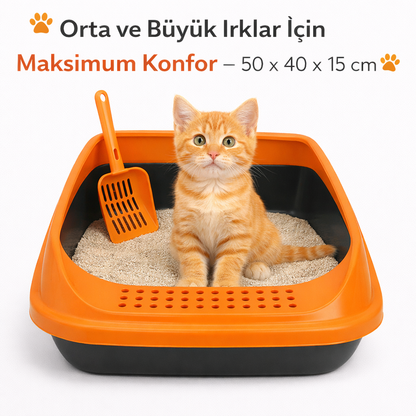 Kedi Tuvaleti Açık Model – Plastik Kum Kabı Kürekli – Kolay Temizlenebilir