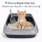 İkonix Açık Kedi Tuvaleti Büyük Boy – Kürekli, Sıçrama Önleyici Yüksek Kenarlı Kum Kabı (Gri)