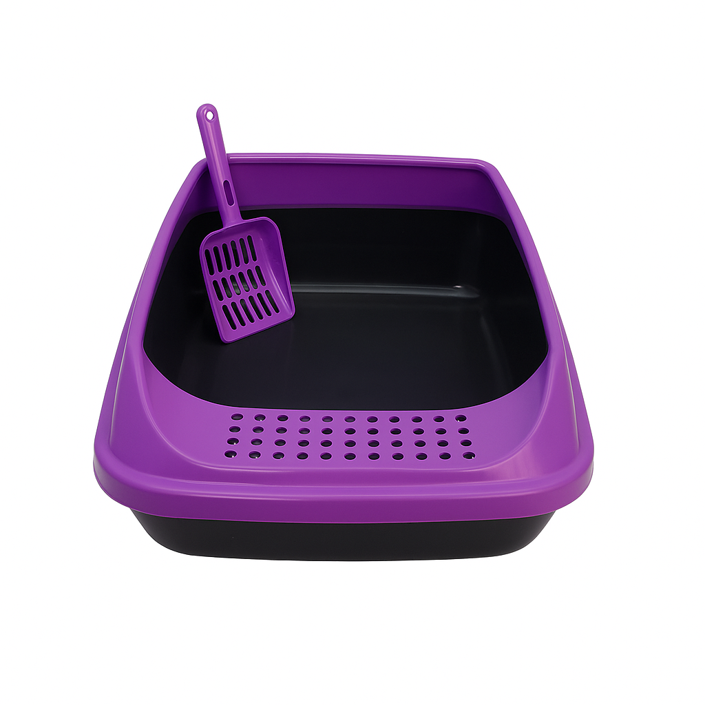 Kedi Tuvaleti Açık Model – Kürekli Büyük Boy Kedi Kum Kabı | Sıçrama Önleyici Yüksek Kenarlı