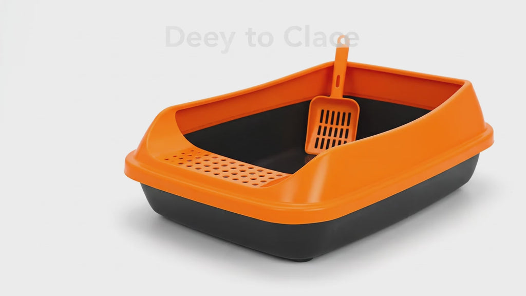 İkonix Açık Kedi Tuvaleti Büyük Boy – Kürekli, Sıçrama Önleyici Yüksek Kenarlı Kum Kabı (Kırmızı)